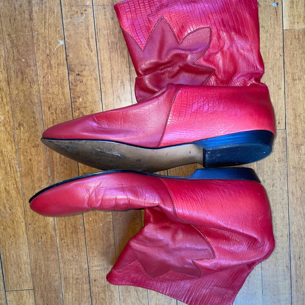 Vintage Red Leather Cowgirl Women's Boots - Picture 3 of 6